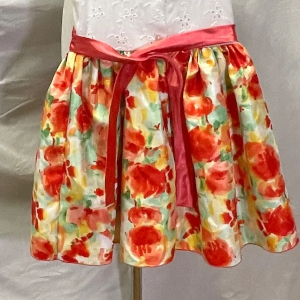 Youngland White Eyelet Pink Red Yellow Floral Girls‎ Dress Size 5